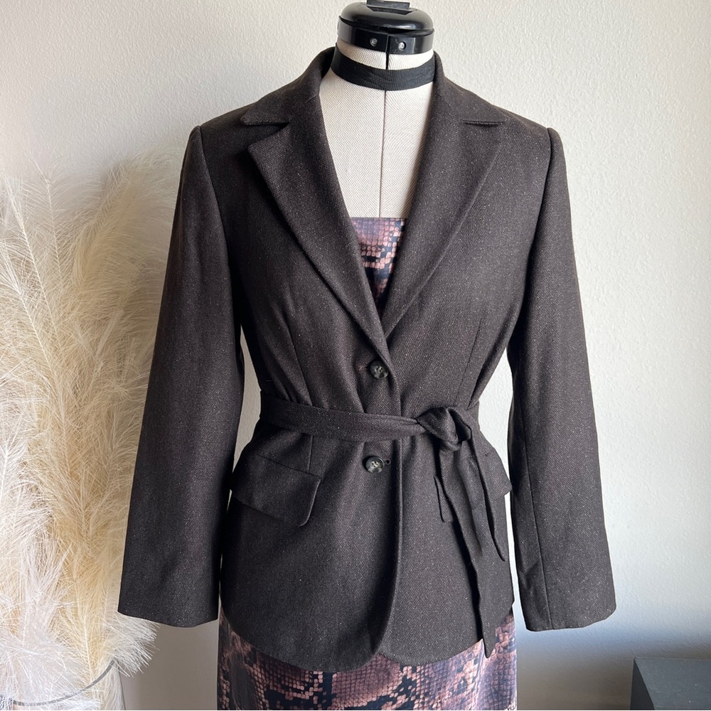 SISLEY brown tweed belted tailored blazer - Picture 2 of 13